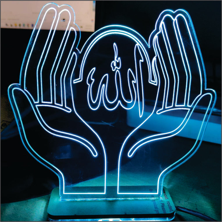 Islamic LED Night Lamp | Allah Calligraphy 3D Acrylic Lamp | Dua Hands Design | Decorative Islamic Light
