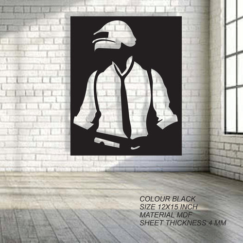 Black MDF PUBG Style Gamer Wall Décor | 12×15 Inch | 4mm Thick Wooden Wall Art for Gaming Room & Bedroom